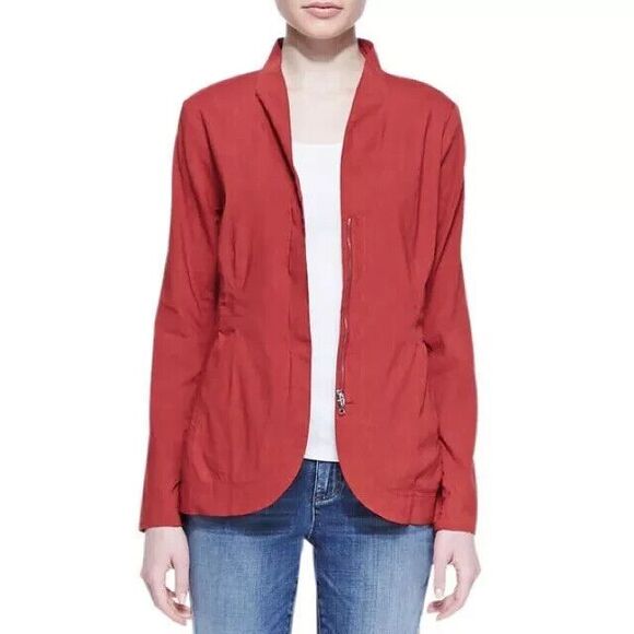 Eileen Fisher Linen Jacket Women's 1X Stand Shawl Collar Peplum Zip Lightweight - Picture 2 of 16